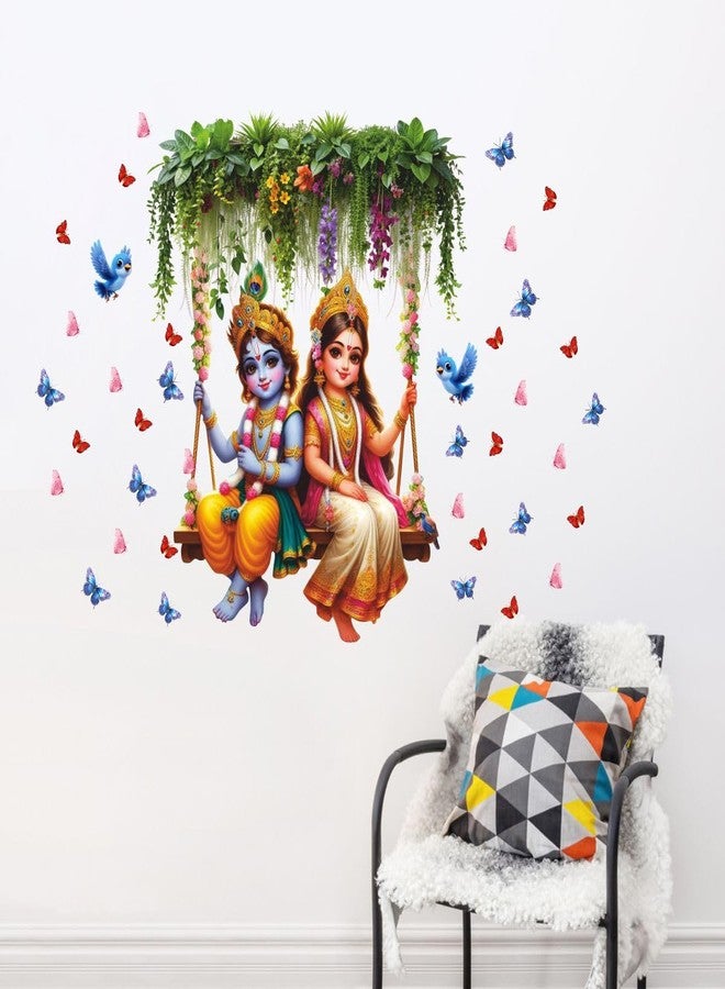 Sticker Studio ملصق حائط ديني من الفينيل PVC بتصميم رادها كريشنا الصغير مع الفراشات، مثالي لتزيين المنزل - مناسب لغرفة المعيشة، غرفة النوم، الردهة، غرفة الأطفال، غرفة اللعب (المقاس: 51 سم × 45 سم) - Image 2